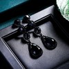 EVER FAITH Black Rhinestone Crystal Multi Teardrop Pierced Drop Dangle