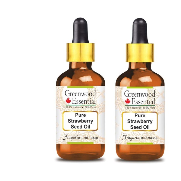 Greenwood Essential Pure Strawberry Seed Oil (Fragaria ananassa) with Glass Dropper Natural Therapeutic Quality (Pack of two) 100 ml x 2 (6.76 oz)