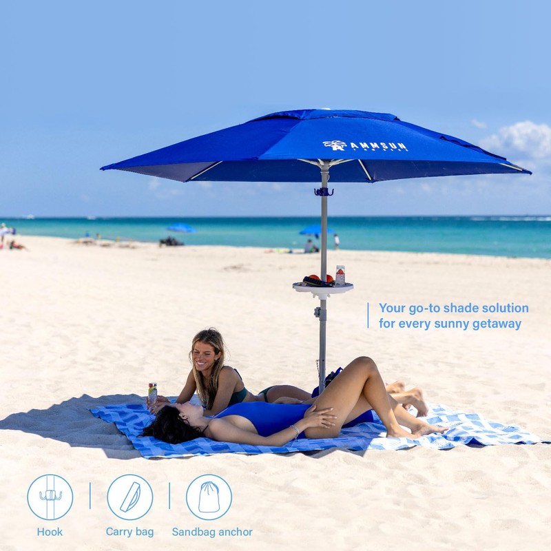 AMMSUN 8ft Large Beach Umbrellas for Sand Heavy Huty Wind