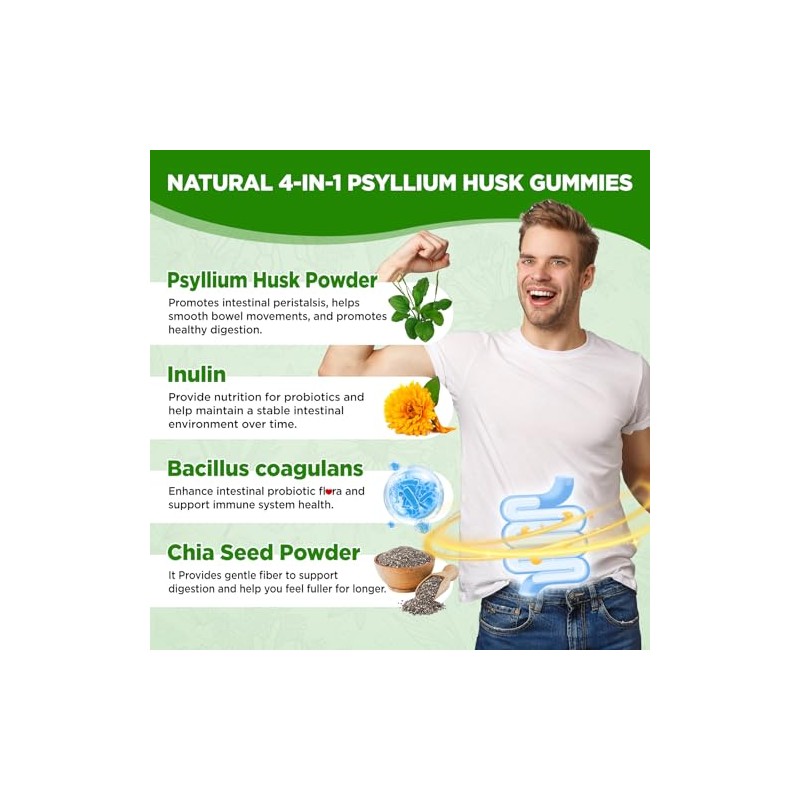 Psyllium Husk Gummies, 1500mg Psyllium Husk Fiber Supplement with Probiotics,