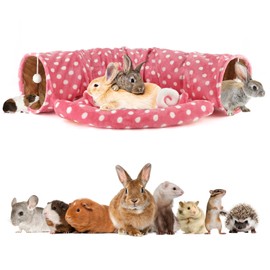 BWOGUE Bunny Tunnel Bed, 2-in-1 Collapsible Tunnel Tubes Toys with Removable Mat Hideout for Cats Kittens Rabbits Guinea Pigs Kitty