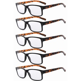 Eyekepper 5 Pack Reading Glasses for Men Spring Hinges Classic Readers Black Frame with Tortoie Arms +3.25