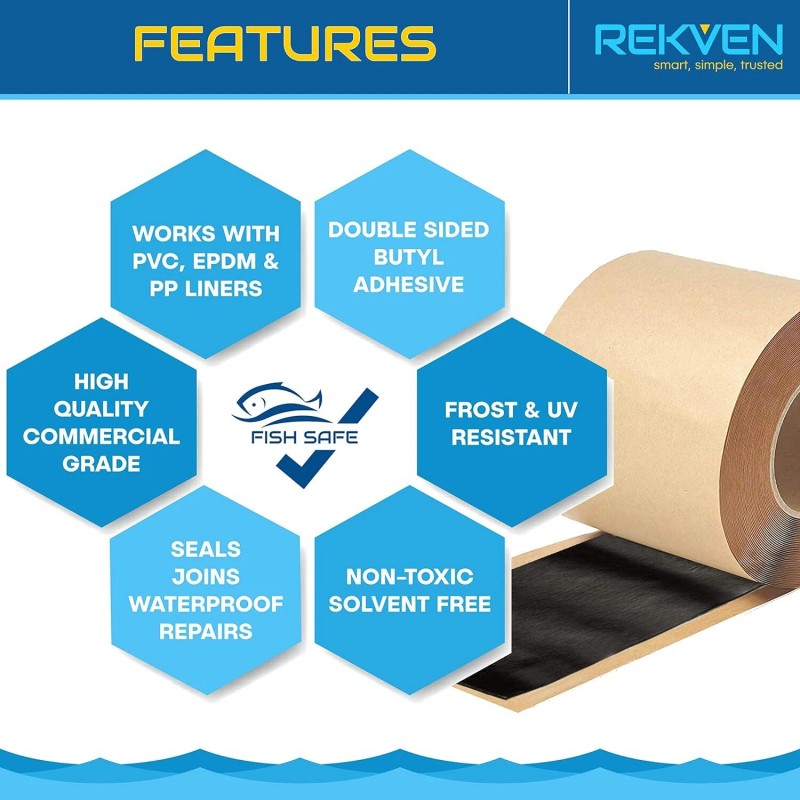 REKVEN 30Ft Butyl Seam Tape For Pond Liner Repair Heavy