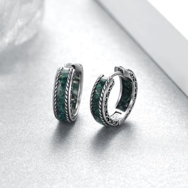 Mens Hoop Earrings 925 Sterling Silver Malachite Viking Earrings Men Viking Jewelry Gifts for Men Women