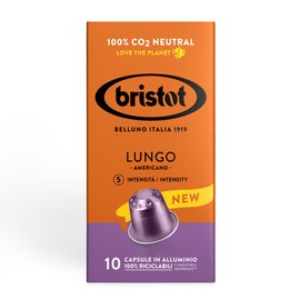 Bristot Lungo Americano Coffee Capsules – Medium Roast – Compatible with Nespresso Original Machine – 100% Recyclable Aluminum – Pack of 10