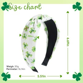 ATLKDLK St.Patrick's Day Knotted Headband for Women Lucky Leaf Embellished Wide Top Knot Headbands Non Slip Hair Accessories Irish St. Patrick's Day Accessories Gifts