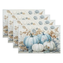 AgQrDkrc Fall Placemats Set of 4,Pumpkin Maple Leaf Placemats,Autumn Thanksgiving Kitchen Dining Table Decoration for Home Party Decor 12x18 Inch