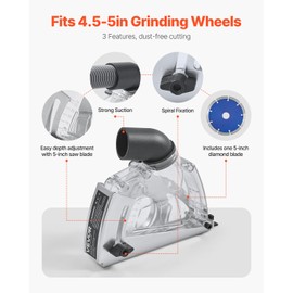 VEVOR Cutting Dust Shroud for Angle Grinders, Universal 4-5 in Angle Grinder Dust Shroud with 6 Clamping Washers & 5 in Diamond Grinding Cup Wheel, Adjustable Cutting Depth, Connect to Vacuum Cleaner