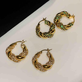 HUGE TOMATO Gold Twist Hoop Earrings 14K Gold Diamond Hoop Earrings for Women