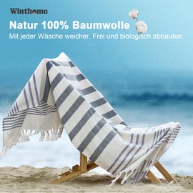 Winthome Beach Towel Soft Beach Towel Bamboo Cotton Lightweight Space Saving Hammam Towel Absorbent Quick Drying Bath Towel Sand-Free Towel for Men and Women Sauna Towel (150 x 75 cm, 1 Pack)