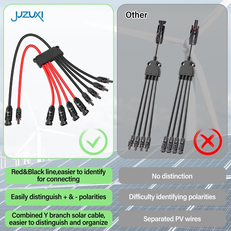 JUZUXI Solar Connectors Cable for 4 Solar Panels,IP68 Waterproof Y