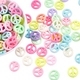 CHGCRAFT Pack of 120 Peace Sign Beads Candy Colours Peace Symbol Opaque Acrylic Spacer Beads for DIY Colourful Bracelet Jewellery Making 0.63 Inches in Diameter