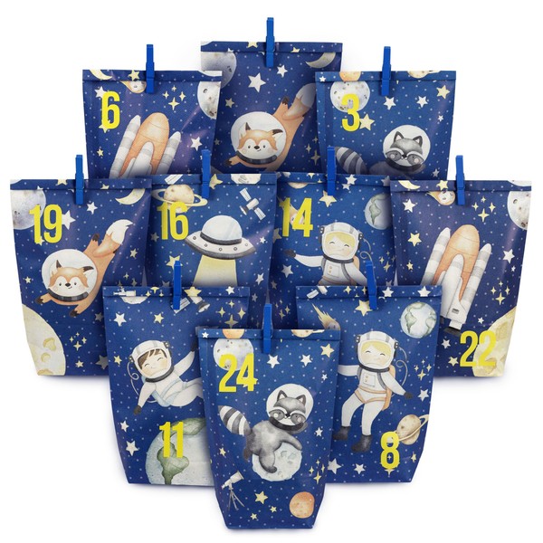 Extravagant Advent Calendar for Filling with 24 Blue Gift Bags