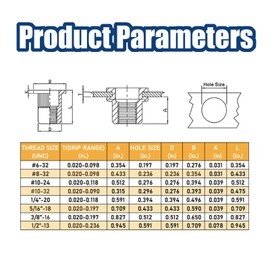 #10-32 100PCS SAE Rivet Nut Ass 304 Stainless Steel Flat Head Threaded Rivet Insert Knurled Rivet Nuts
