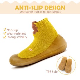 Non-Slip Baby Toddler First Walking Sock Shoes, Slip-On Shoes with Rubber Sole Anti-Skid Indoor Slippers Infant Floor Slipper Cotton Baby Outdoor Shoes Socks Booties with Grips for Unisex Kid Boy Girl