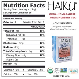 Haiku Organic Japanese White Mulberry Tea, Non-GMO, Kosher, Caffeine-Free Herbal Tea,16 Tea Bags per Box (Pack of 3)