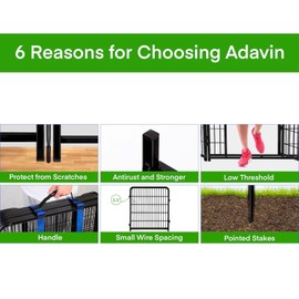 ADAVIN Dog Playpen Outdoor, 24in(H) x 9.8Ft(L) 4 Panels Animal Fence for Yard, Low Threshold Gate,Black Metal Garden Fencing, Temporary Fence for Puppy and Small Dogs, Dog Play Pen for RV Camping
