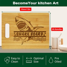 Shark Charcuterie Board, Shark Cutting Board for Meat and Cheese, Funny Cutting Board Laser Engraved Bamboo Board Serving Board Serving Tray White Elephant Gift for Friends Family Christmas