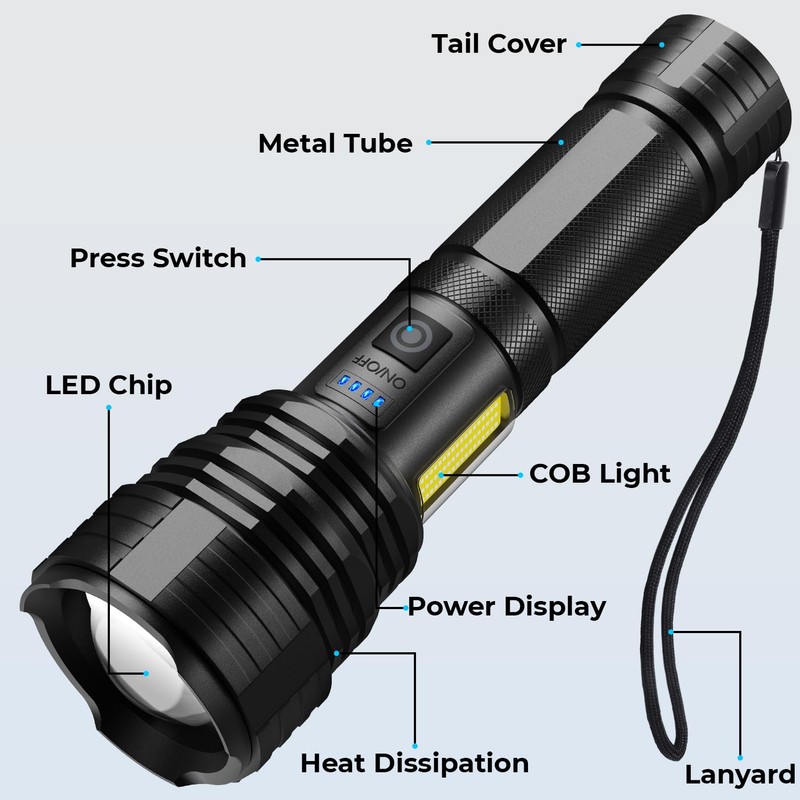 Flashlights LED High Lumens Rechargeable, High Lumen Super Bright Flashlight,