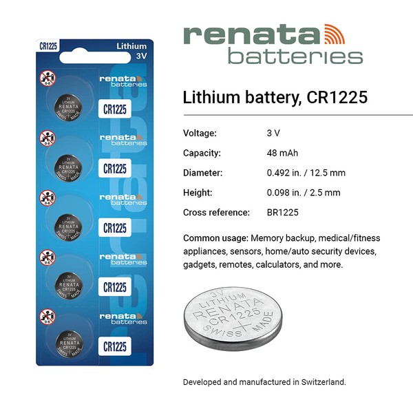 Renata Batteries CR1225 3V Lithium Coin Cell Battery