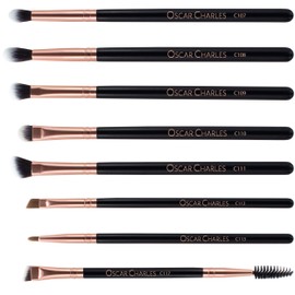 Oscar Charles Professional Eye Makeup Brush Set with Soft Blending Brushes Eyeshadow Brushes and Eyebrow Brushes in a Beautiful Gift Box Set of 8 Items Rose Gold