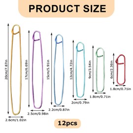 12 Pcs Stitch Holder, Knitting Accessories, Colorful Knitting Markers, Aluminum Stitch Needles for Crafting and DIY Projects(6 Size)