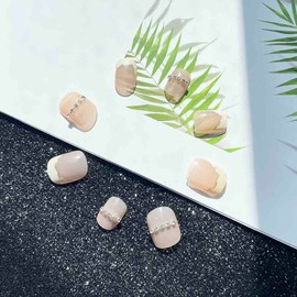 SINLOV 24pcs Glossy Coffin Fake Nails Short Gradient French Press on Nails Ballerina Artificial False Nails Full Cover False Nails for Women and Girls