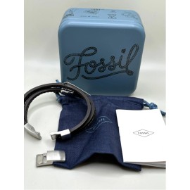 Fossil Mens Brown Silver Leather Braided Multi-Strand Bracelet