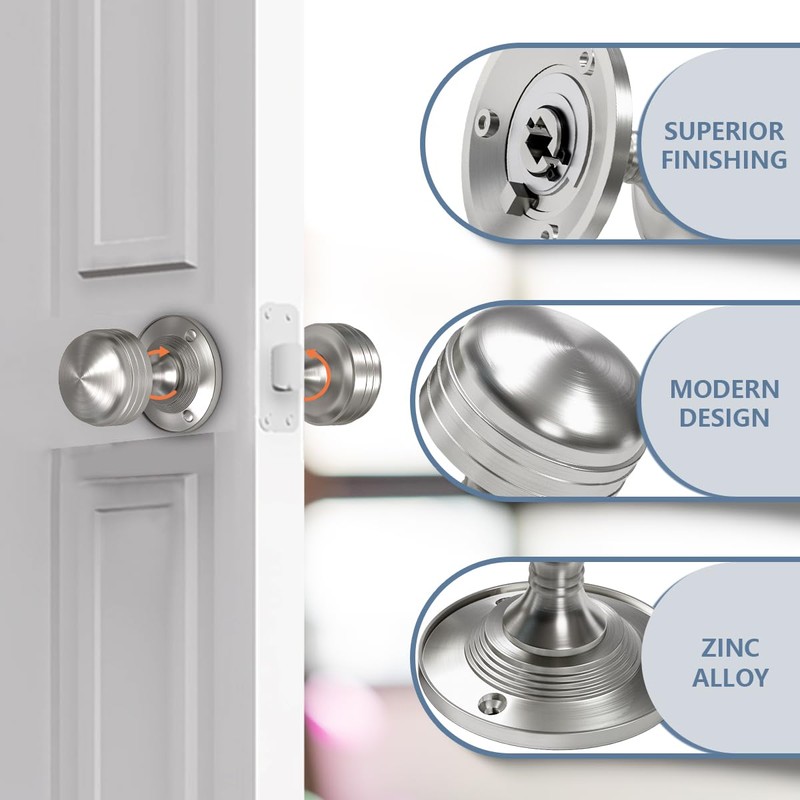 Bwintech 1 Set Ringed Mortice Door Knobs,Satin Nickel Finishing Pull