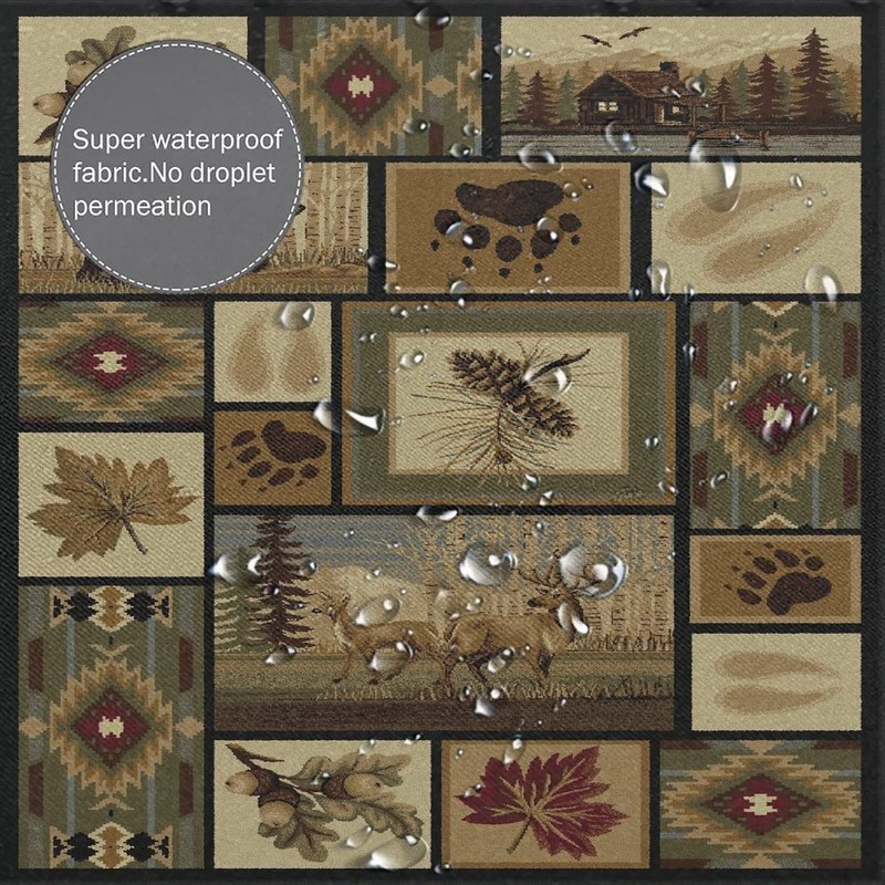 Retro Rustic Shower Curtain, Moose Deer Bear Leaf Tree Country