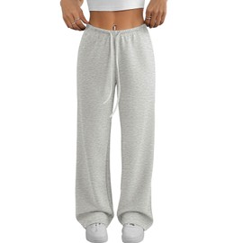 ATHMILE Womens Wide Leg Sweatpants Air Fabric Straight Lowrise Drawstring Elastic Low Waist Fall Clothing Pockets 2025 Grey