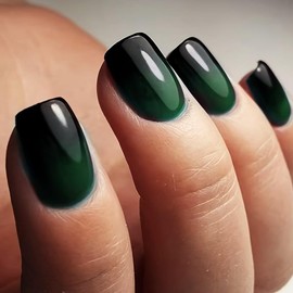 Short Press on Nails Green Ombre Fake Nails Square Nails Press ons with Design Reusable Artificial Nail Glossy Full Cover Glue on Nail Stick on Nails for Women Decorations 24Pcs