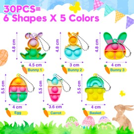 TOANWOD 30PCS Easter Party Bag Fillers for Kids: Party Favours Pop Bubbles Fidget Toys - Mini Pop Poppet Keyring Pinata Fillers - Multipack Class Gifts for Girls Boys
