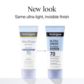 Neutrogena Protector solar ultra transparente de tacto seco para cara y cuerpo, protección SPF 70 de amplio espectro UVA/UVB, ligero, resistente al ag