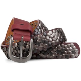 styleBREAKER real vintage style studded belt with tightly overlapping studs, shortenable 03010043, size:90cm, color:Red Brown