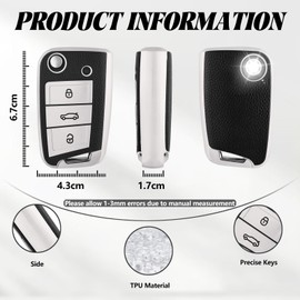 TOOMUME Key Case TPU Leather Structure, Car Key Cover Fits VW Volkswagen Golf 7 Tiguan T-ROC T-Cross Polo Seat Ateca Ibiza Leon Skoda Octavia Fabia Kamiq