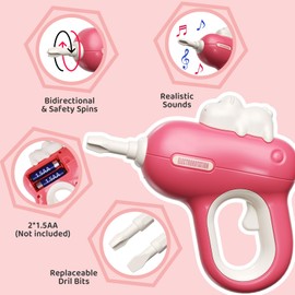 hunloot Kids Tool Set, Christmas Birthday Gift for 3 4 5+ Years, Toddler Tool Set with Electronic Toy Drill and Portable Toolbox, Toddler Construction Toy Tools Kit, Girls Pretend PlayTool Set (Pink)