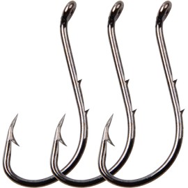 Baitholder Fishing Hooks with 2 Barbs, 100 Pieces Carbon Steel Sea Fishing Hooks Offset Hooks Fishing Accessories for Freshwater Saltwater Size 8#-6/0