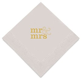 Weddingstar 3-Ply Gold Foil Cocktail Napkins Grey - Mr & Mrs