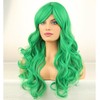 RightOn Green Wig Long Curly Green Wig with Bangs for