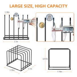 KORRTFID Kitchen Cabinet Organizer, Steel Cookware Holder, Divided Holder with 5 Slots for Skillets Baking Tray and Chopping Board Rack - Baking Pan Holder Storage (2 PCS)