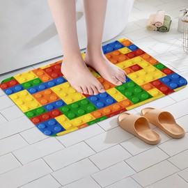 Feelyou Building Blocks Bath Rugs for Bathroom Non Slip Absorbent Bathroom Rugs Kids Boys Girls Colorful Geometric Bath Mats Area Rug Carpet for Kitchen Bedroom Living Room 20"x32"