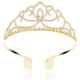 FASOTY Gold Tiara Crystal Crown with Combs Elegant Princess Tiaras and Crowns for Women Girls Rhinestone Headband for Bridal Wedding Birthday Party Prom