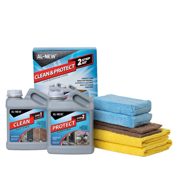 AL-NEW 2 Step Clean & Protect Kit | Clean, Restore, & Protect Your Outdoor Patio Furniture, Garage Doors, Exterior Lights, Window Frames, and More (16 Ounce Kit)