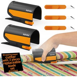 2 Pack Wrapping Paper Cutter with 3 Replaceable Blades,Slider Wrap Cutter for Gift Wrapping Accessories,Gift Wrap Cutter Tool for Holiday Gift Wrapping, Paper Cutter for Birthday Christmas