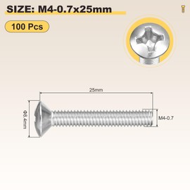 METALLIXITY Phillips Cross Recessed Countersunk Head Screws Bolts (M4-0.7x25) 100Pcs, 304 Stainless Steel Flat Head Woodworking Machine Screws - for Furniture Assembly DIY Projects, Silver