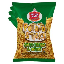 Better Made Potato Sticks Sour Cream and Onion Flavor 3oz Bags (8 Pack/24oz) - Shoestring Potato Sticks - Gluten Free - Crunchy, Crispy Snack from Fresh Potatoes - Lunch - Family Owned