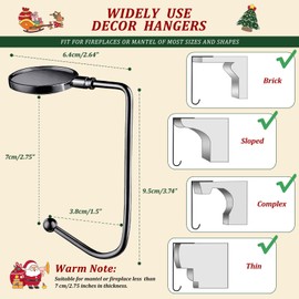 Christmas Stocking Holders for Mantle, Non-Slip Safety Fireplace Mantel Stocking Hooks with Separate Adhesive Strips, Silicone Pad Grip Hanger for Xmas Party Decoration (Black, 4)