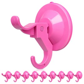 Antimbee Shower Suction Cup Hooks, 10 Pack Removable Glass Wall Holder Hook, Small Suction Utility Hook for Bathroom Kitchen Decor, Up to 11 lbs on Smooth Surface-2 Hooks Design (Berry Pink)
