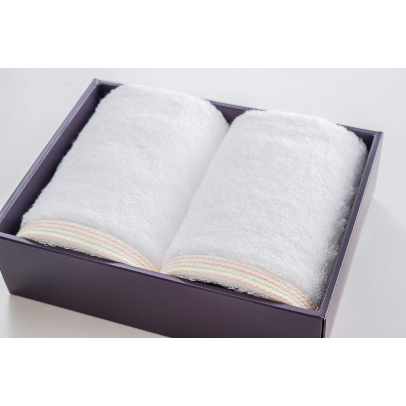 Imabari Towel Gift sara-la "Edge-en-" Face Towel, 2 Pieces, White,